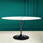 Tulpanbord Eero Saarinen H 73 Oval i Calacatta Michelangelo Keramik Viadurini