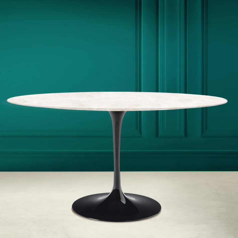 Tulpanbord Eero Saarinen H 73 Oval i Diamond Cream Keramik Tillverkad i Italien - Scarlet Viadurini