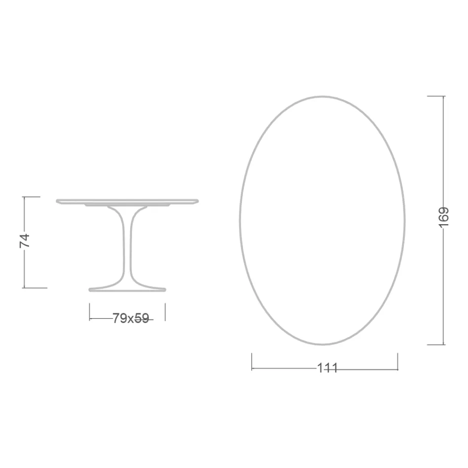 Tulpanbord Eero Saarinen H 73 Oval i svart keramik Soft Made in Italy - Scarlet Viadurini