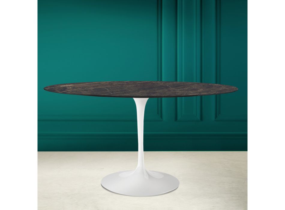 Tulpanbord Eero Saarinen H 73 Oval i Noir Desire Keramik Tillverkad i Italien - Scarlet Viadurini