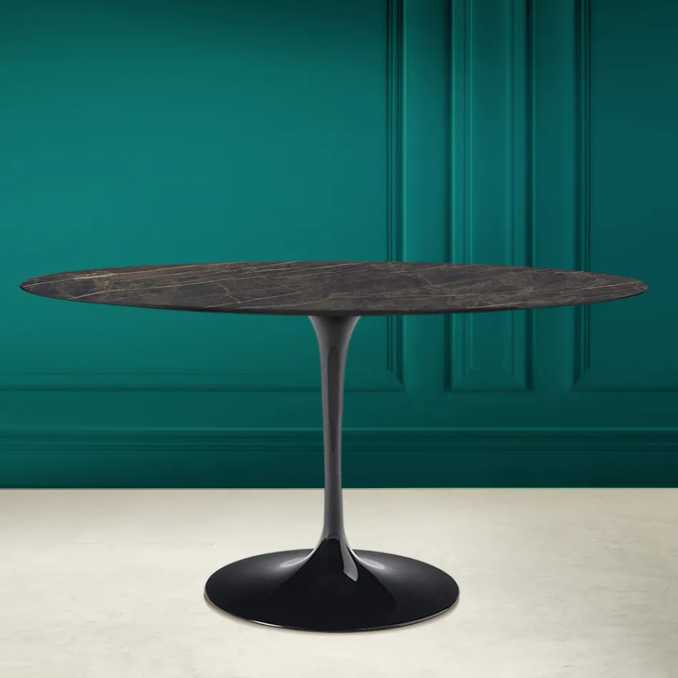 Tulpanbord Eero Saarinen H 73 Oval i keramik Noir Desire Made in Italy - Scarlet Viadurini