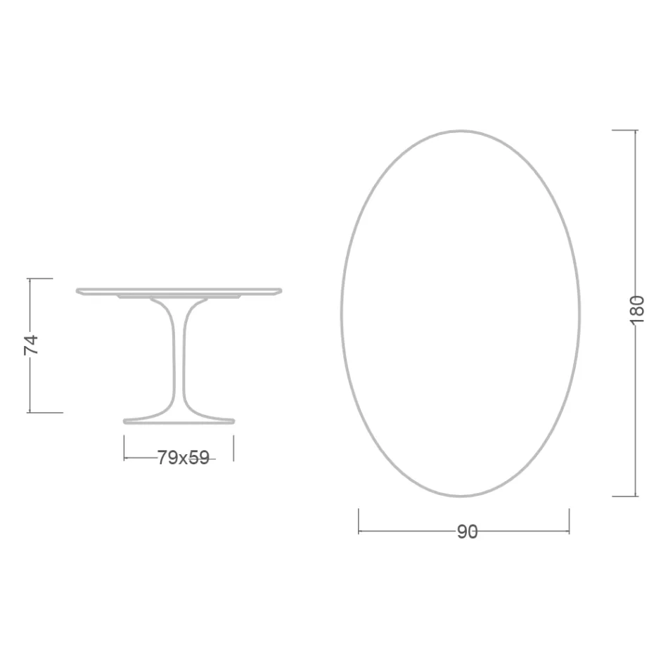 Tulpanbord Eero Saarinen H 73 Oval i keramik Rem Tillverkad i Italien - Scarlet Viadurini