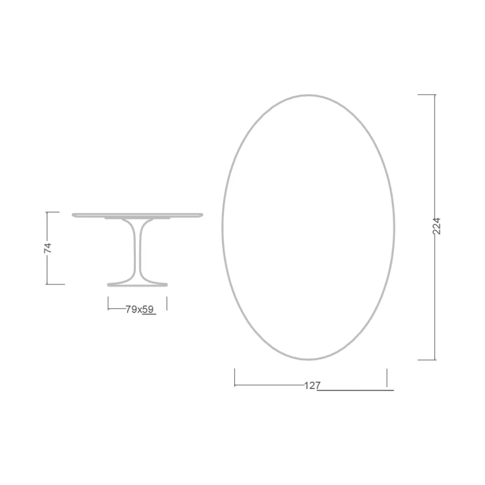 Tulpanbord Eero Saarinen H 73 Oval i keramik Rem Tillverkad i Italien - Scarlet Viadurini