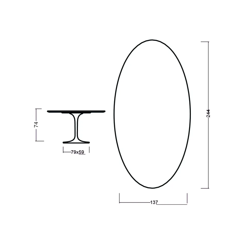 Tulip Bord Eero Saarinen H 73 Oval i Ek Tillverkad i Italien - Scarlet Viadurini