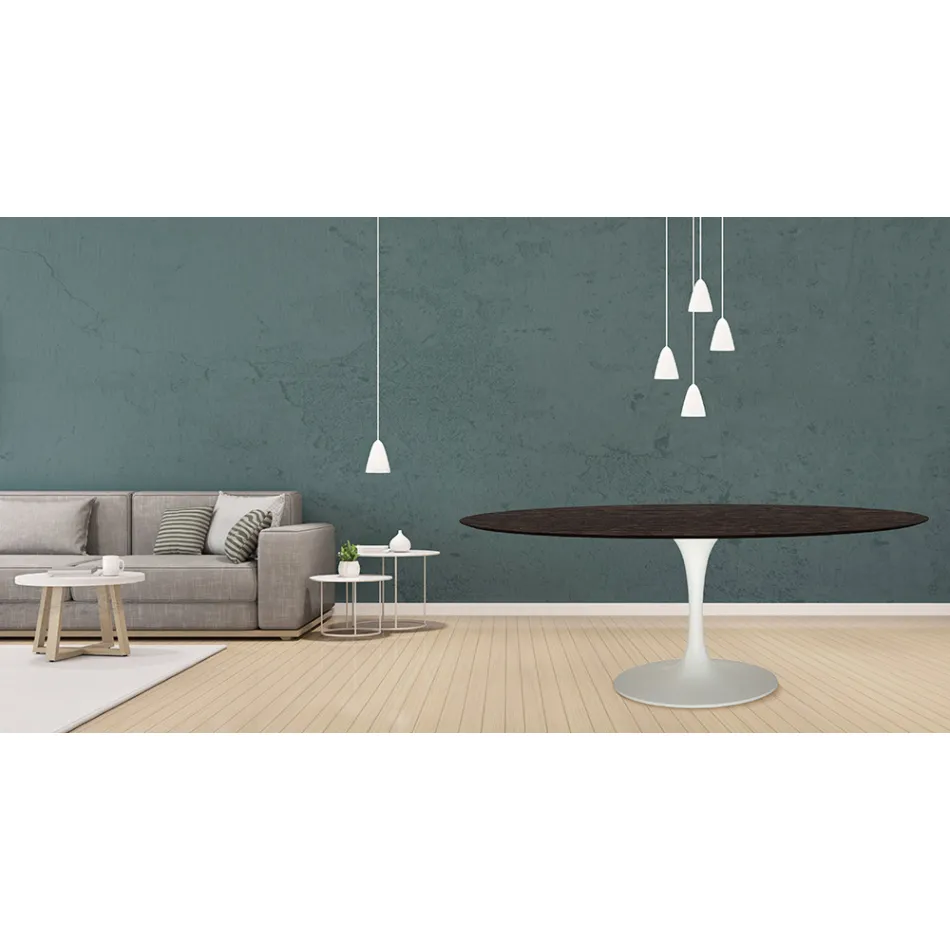 Tulip Table Eero Saarinen H 73 Oval i Moka-betsad ek Tillverkad i Italien - Scarlet Viadurini