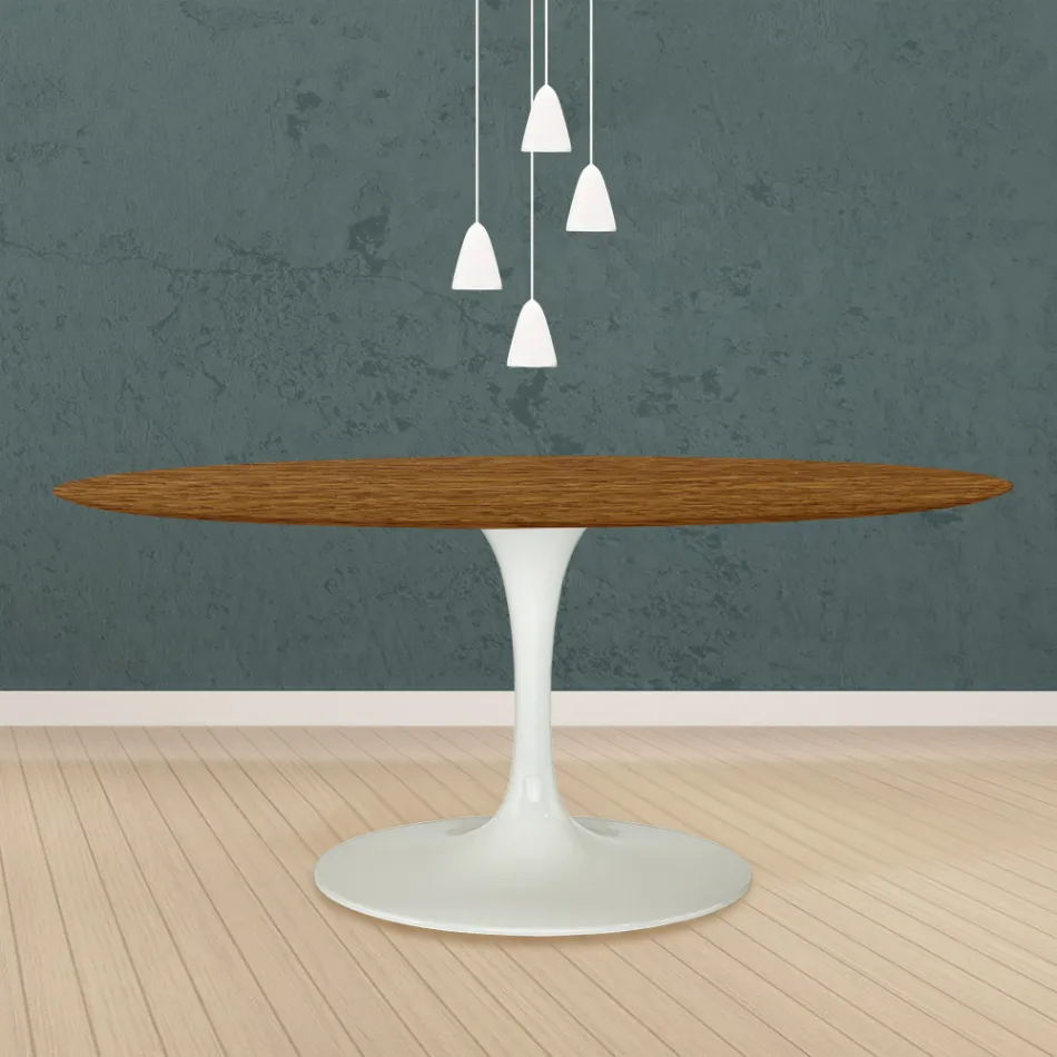 Eero Saarinen Tulip Table H 73 Oval i Ljus valnötsbetsad ek Tillverkad i Italien - Scarlet Viadurini