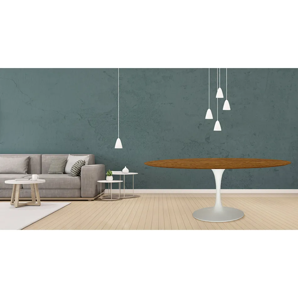 Eero Saarinen Tulip Table H 73 Oval i Ljus valnötsbetsad ek Tillverkad i Italien - Scarlet Viadurini