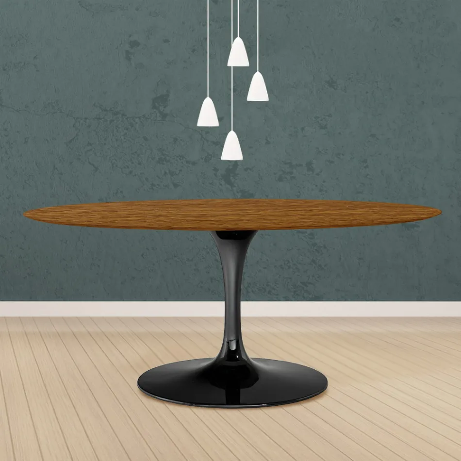 Eero Saarinen Tulip Table H 73 Oval i Ljus valnötsbetsad ek Tillverkad i Italien - Scarlet Viadurini