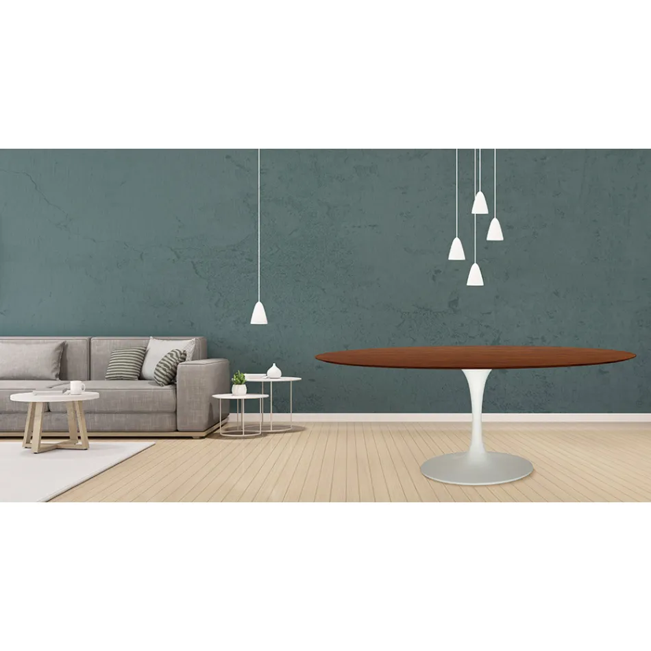 Eero Saarinen Tulip Table H 73 Oval i mörk valnötsbetsad ek tillverkad i Italien - Scarlet Viadurini