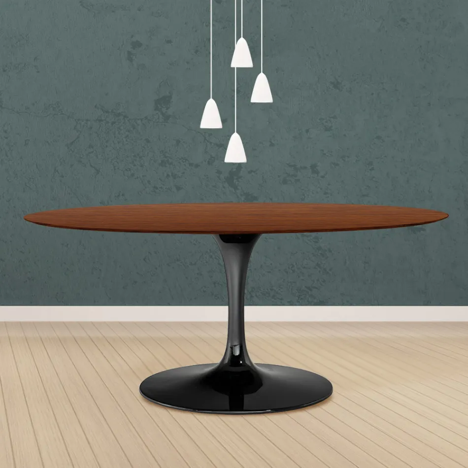 Eero Saarinen Tulip Table H 73 Oval i mörk valnötsbetsad ek tillverkad i Italien - Scarlet Viadurini