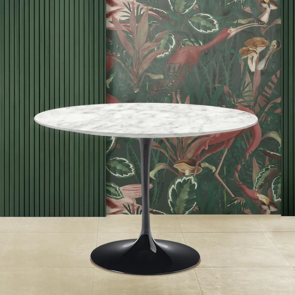 Eero Saarinen Tulip Table H 73 Round med Carrara Marmorskiva Tillverkad i Italien - Scarlet Viadurini