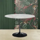 Eero Saarinen Tulip Table H 73 Round i Arabescato-marmor tillverkad i Italien - Scarlet Viadurini