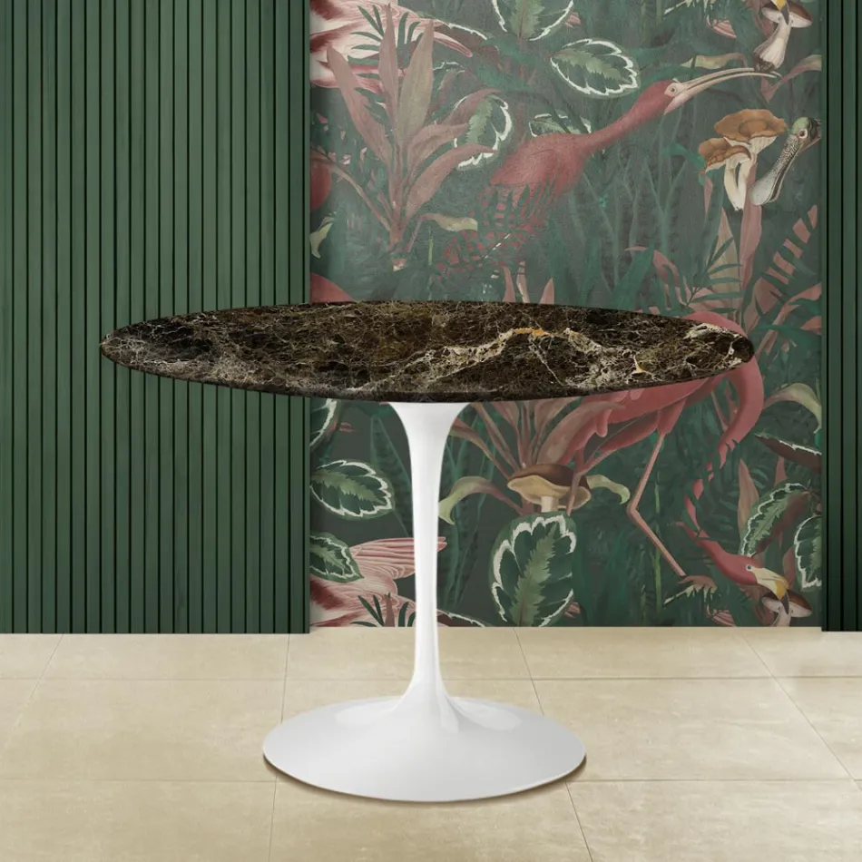 Eero Saarinen Tulip Bord H 73 Rund i Mörk Emperador Marmor Tillverkad i Italien - Scarlet Viadurini