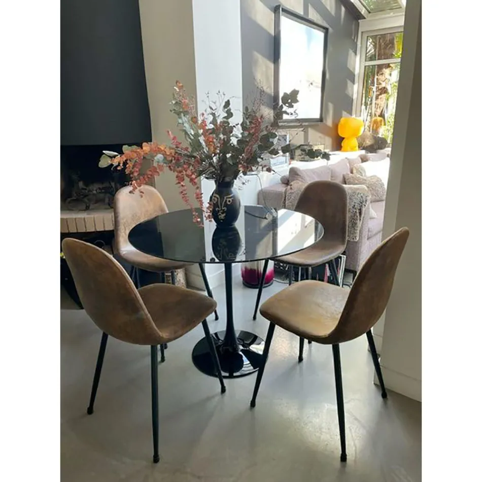 Eero Saarinen Tulpanbord H 73 Runt i Svart Marquinia Marmor Tillverkad i Italien - Scarlet Viadurini