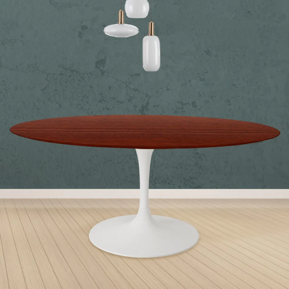 Eero Saarinen Tulip Table H 73 Round i rosenträbetsad ek tillverkad i Italien - Scarlet Viadurini