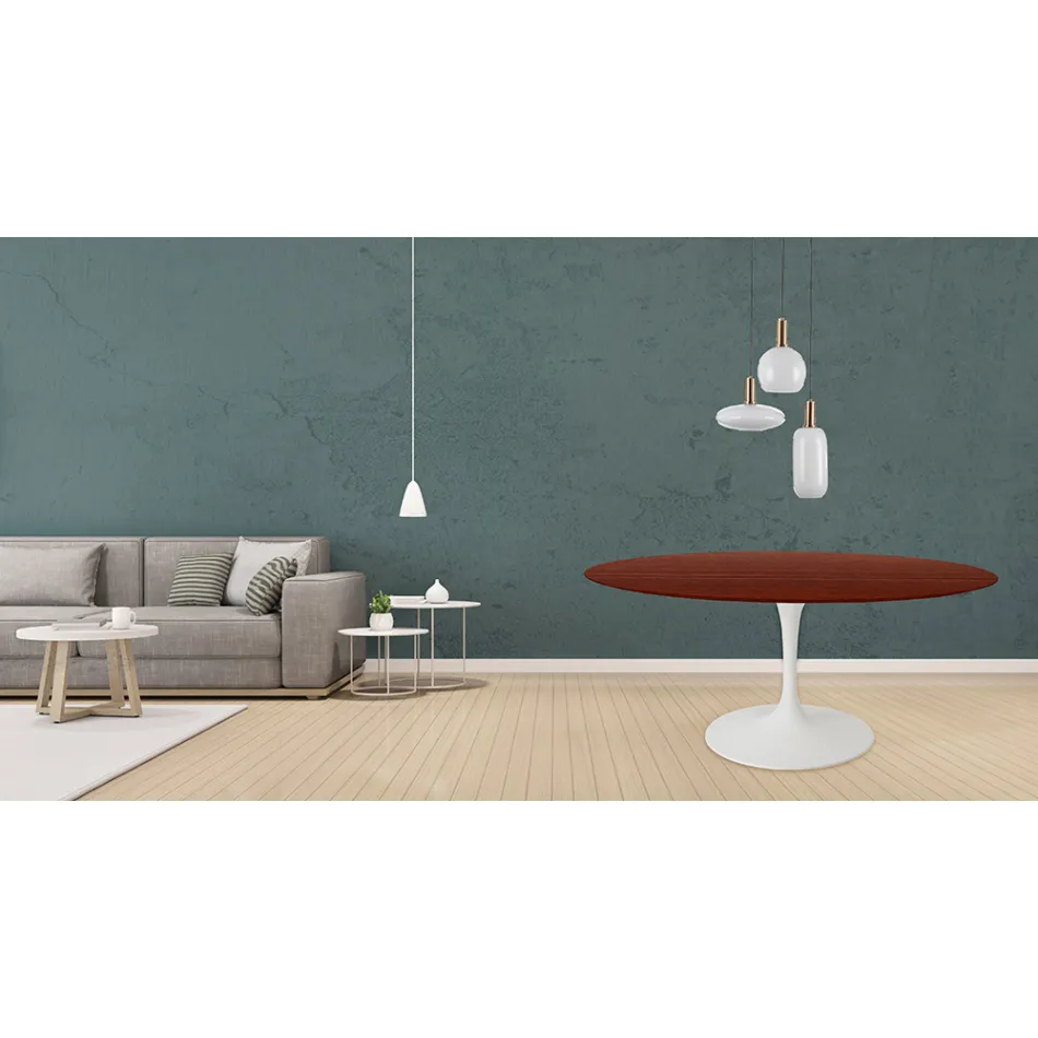Eero Saarinen Tulip Table H 73 Round i rosenträbetsad ek tillverkad i Italien - Scarlet Viadurini