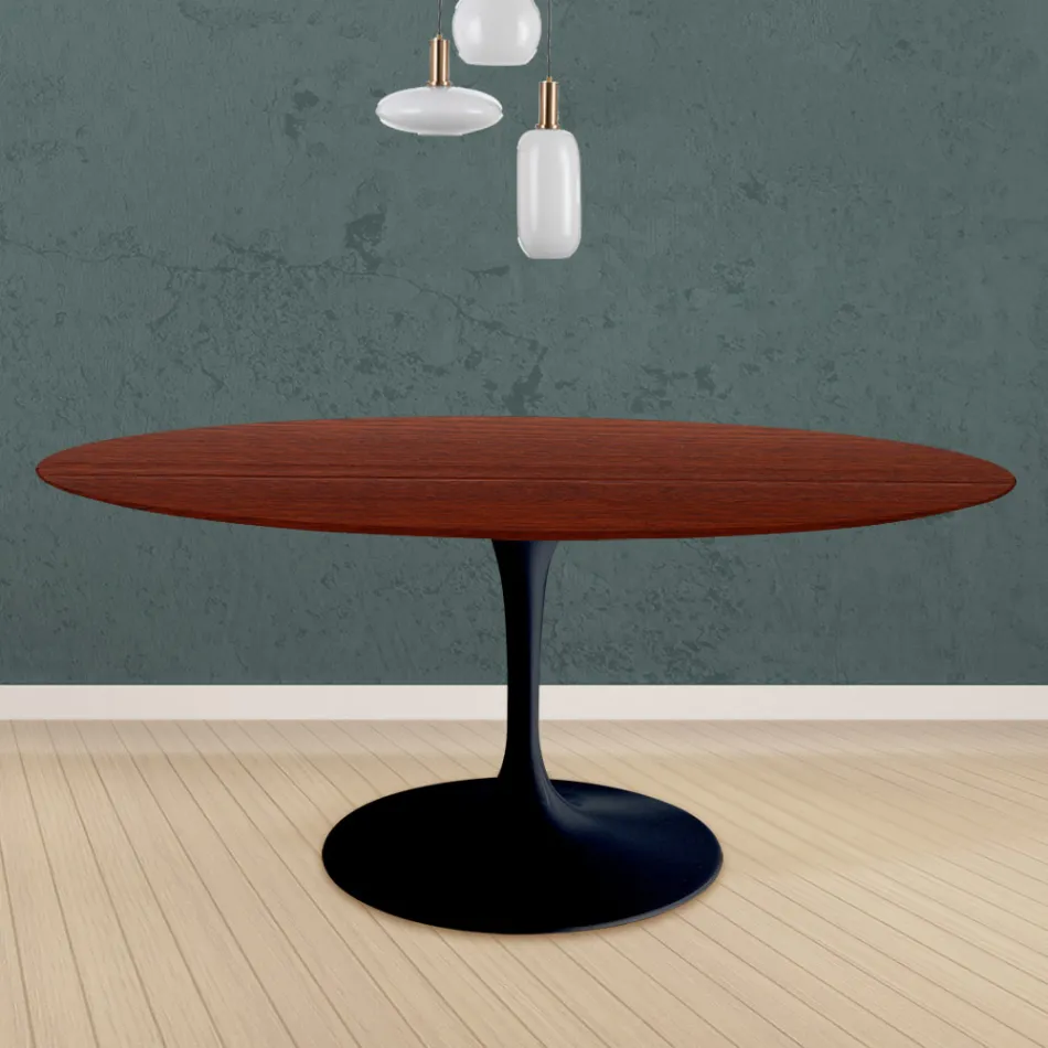 Eero Saarinen Tulip Table H 73 Round i rosenträbetsad ek tillverkad i Italien - Scarlet Viadurini