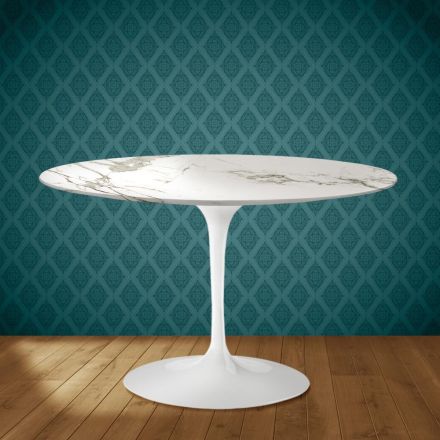 Eero Saarinen Tulpanbord H 74 i Aura 22 Keramik Tillverkad i Italien - Scharlakansröd Viadurini