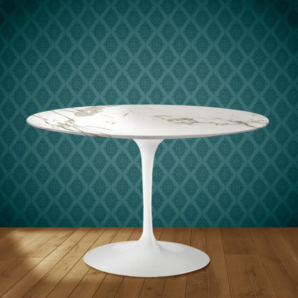 Eero Saarinen Tulpanbord H 74 i Aura 22 Keramik Tillverkad i Italien - Scharlakansröd Viadurini