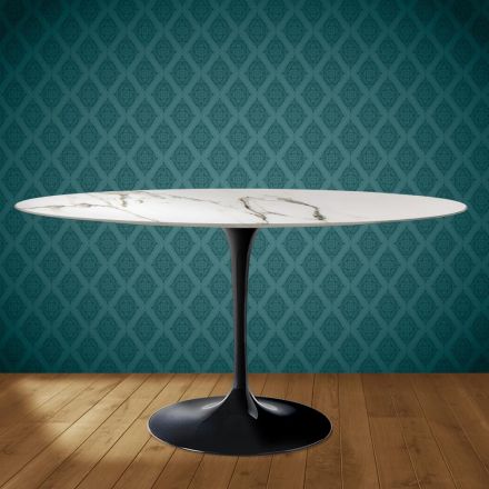 Eero Saarinen Tulpanbord H 74 Ovalt i Keramik Aura 22 Tillverkat i Italien - Scharlakansröd Viadurini