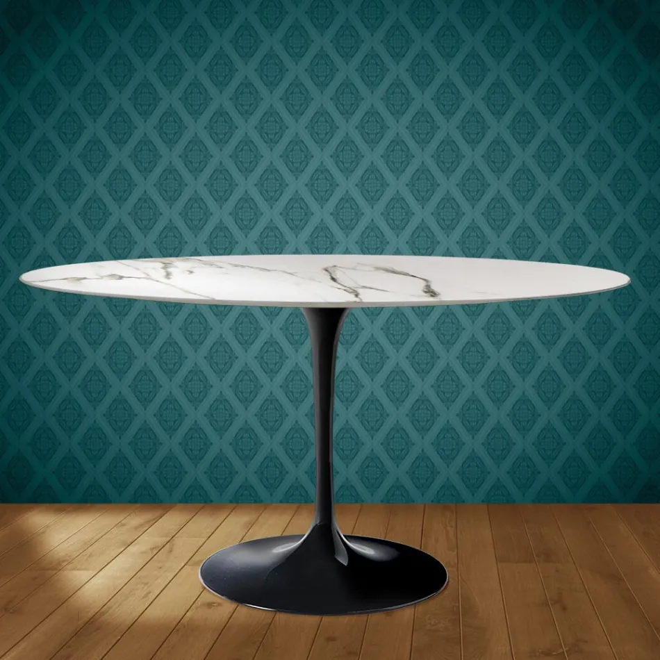 Eero Saarinen Tulpanbord H 74 Ovalt i Keramik Aura 22 Tillverkat i Italien - Scharlakansröd Viadurini