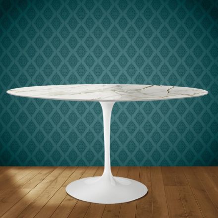 Eero Saarinen Tulpanbord H 74 Ovalt i Glansig Keramik Tillverkat i Italien - Scharlakansröd Viadurini