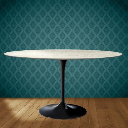 Eero Saarinen Tulpanbord H 74 Ovalt i Marmorio Keramik Tillverkat i Italien - Scharlakansröd Viadurini