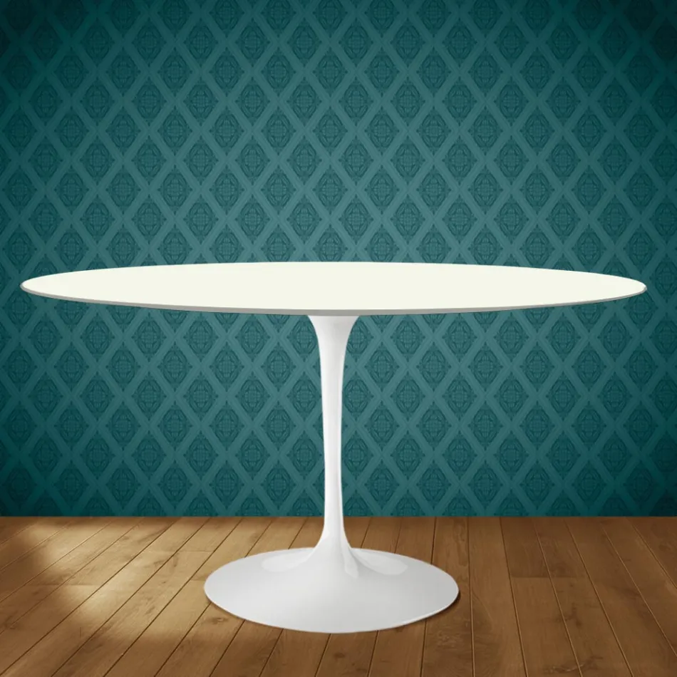 Eero Saarinen Tulip-bord H 74 ovalt i Moonè-keramik Tillverkat i Italien - Scharlakansröd Viadurini
