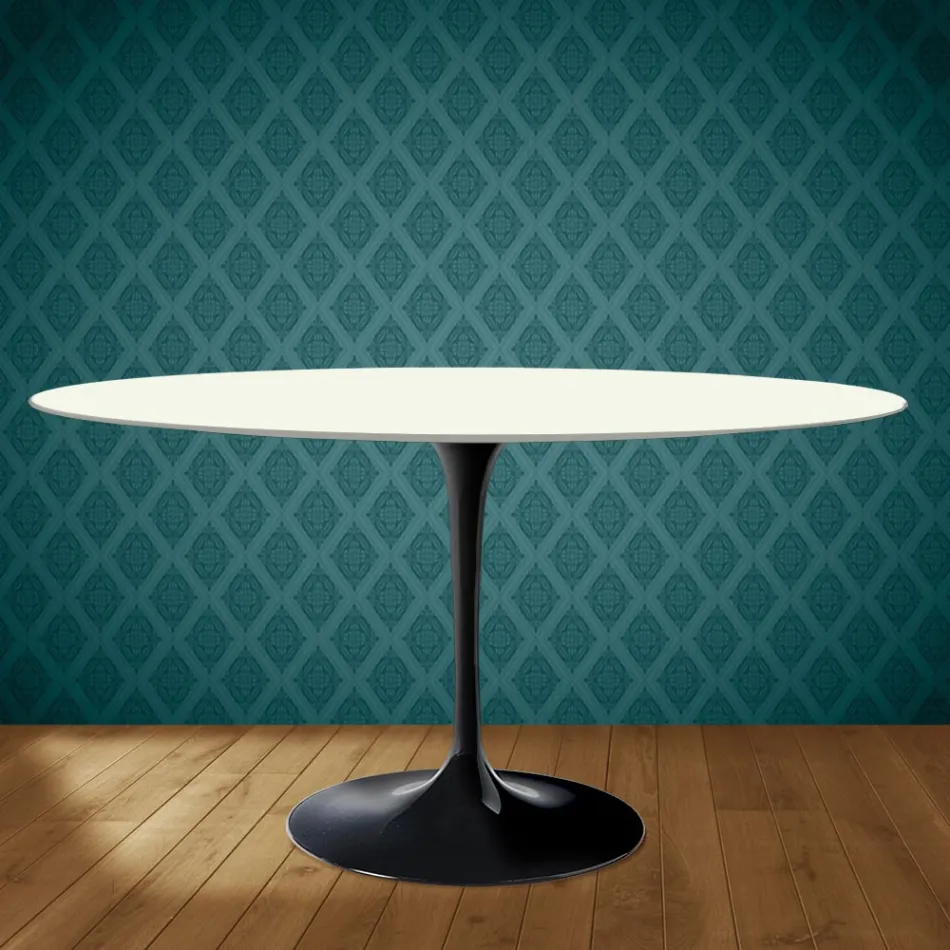Eero Saarinen Tulip-bord H 74 ovalt i Moonè-keramik Tillverkat i Italien - Scharlakansröd Viadurini