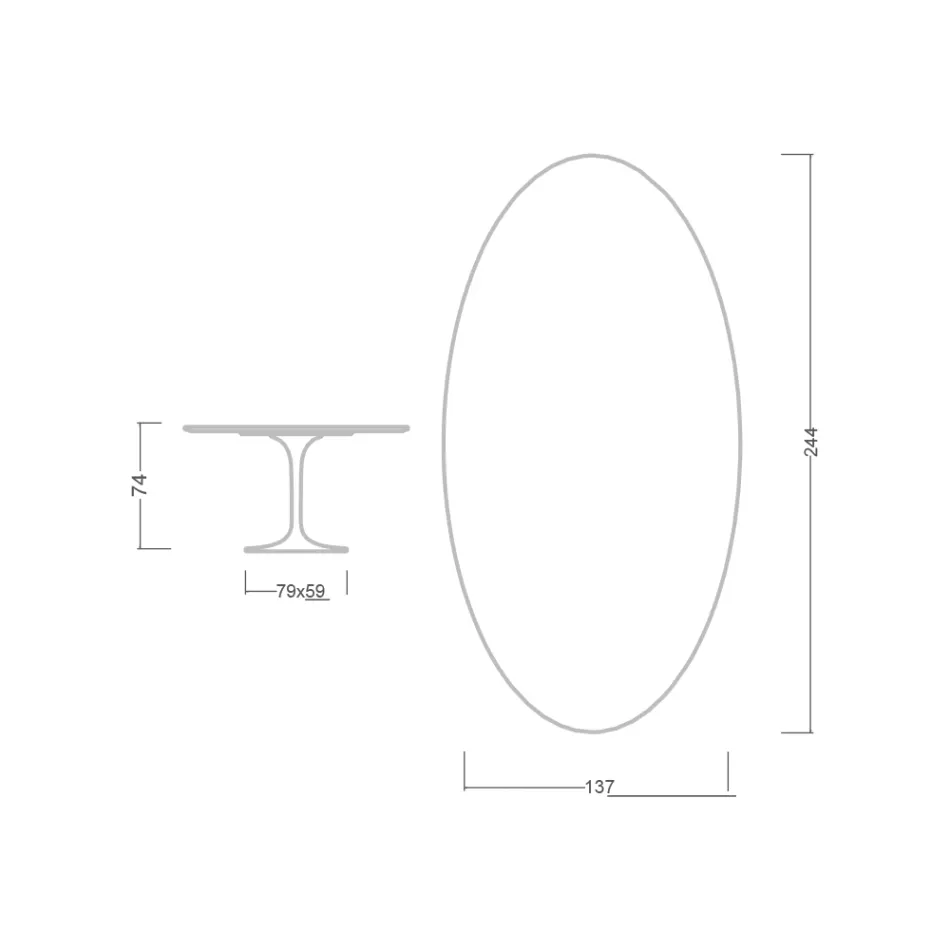 Eero Saarinen H 74 Oval tulpanbord i vit flytande laminat tillverkad i Italien - Scarlet Viadurini