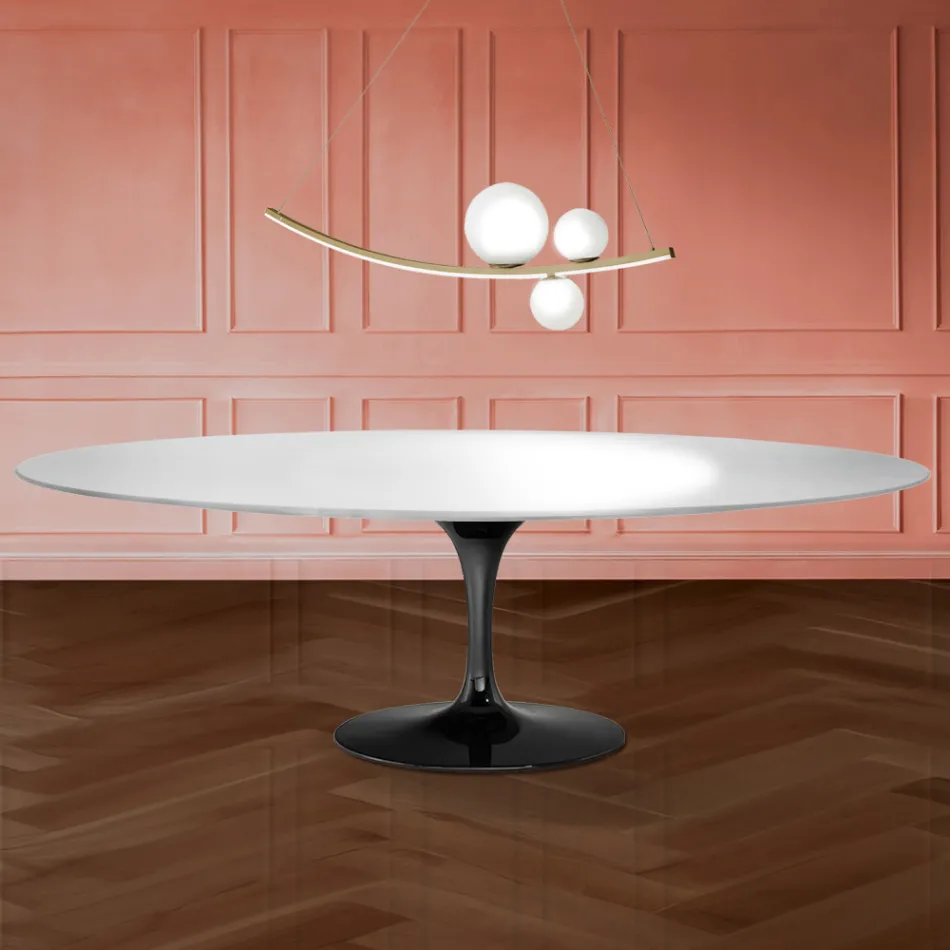 Eero Saarinen Tulip-bord H 74 ovalt i flytande laminat Tillverkat i Italien - Scharlakansröd Viadurini