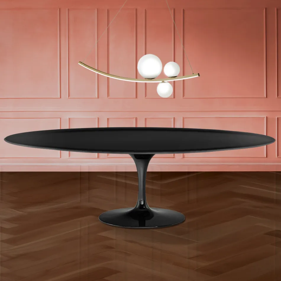 Eero Saarinen Tulip-bord H 74 ovalt i flytande laminat Tillverkat i Italien - Scharlakansröd Viadurini