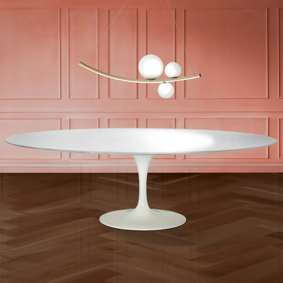 Eero Saarinen Tulip-bord H 74 ovalt i flytande laminat Tillverkat i Italien - Scharlakansröd Viadurini
