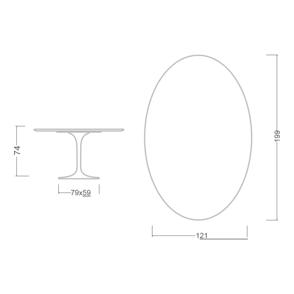 Tulip Bord Eero Saarinen H 74 Oval i Svart Flytande Laminat Tillverkad i Italien - Scarlet Viadurini
