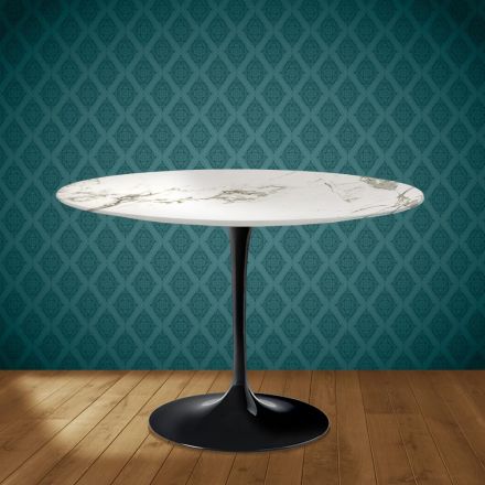 Eero Saarinen Tulpanbord H 74 Runt i Keramik Aura 22 Tillverkad i Italien - Scharlakansröd Viadurini