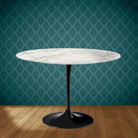 Eero Saarinen Tulip-bord H 74 runt i blank keramik Tillverkad i Italien - Scharlakansröd Viadurini