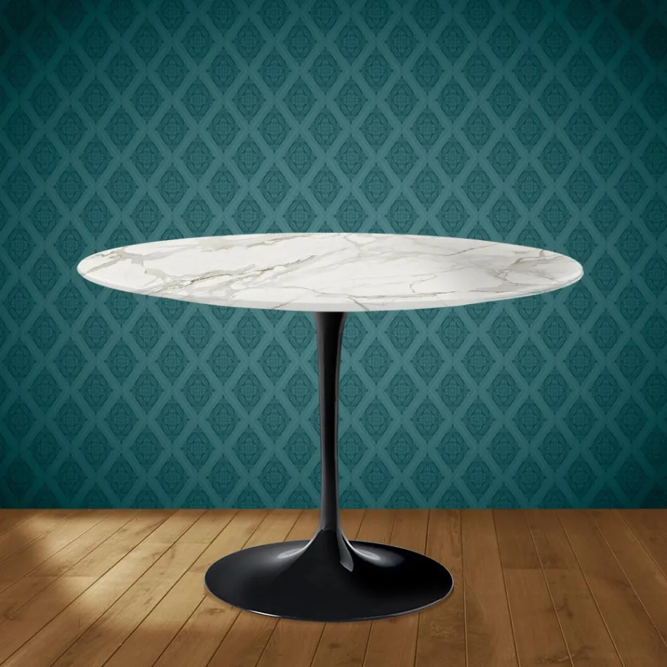 Eero Saarinen Tulip-bord H 74 runt i blank keramik Tillverkad i Italien - Scharlakansröd Viadurini