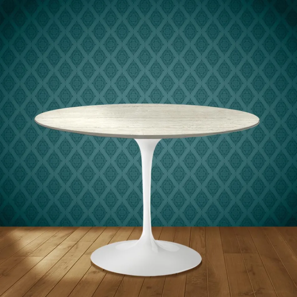 Eero Saarinen Tulip-bord H 74 runt i Marmorio-keramik Tillverkad i Italien - Scharlakansröd Viadurini