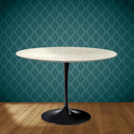 Eero Saarinen Tulip-bord H 74 runt i Marmorio-keramik Tillverkad i Italien - Scharlakansröd Viadurini