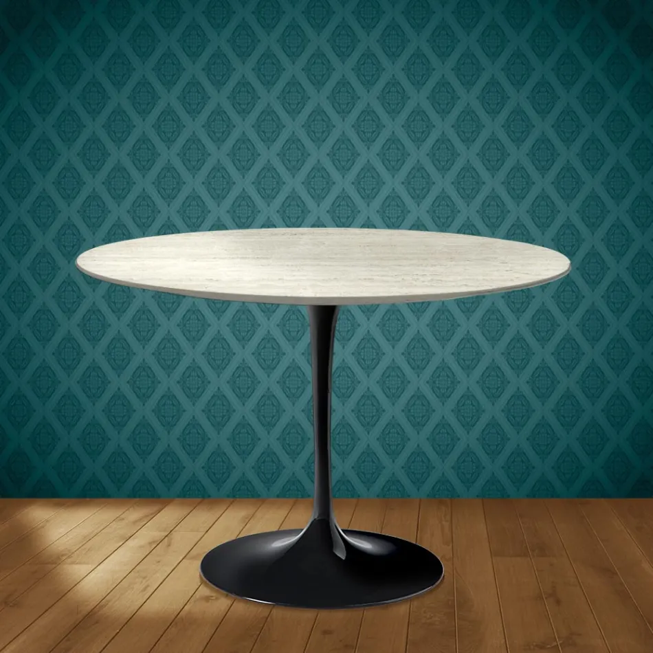Eero Saarinen Tulip-bord H 74 runt i Marmorio-keramik Tillverkad i Italien - Scharlakansröd Viadurini