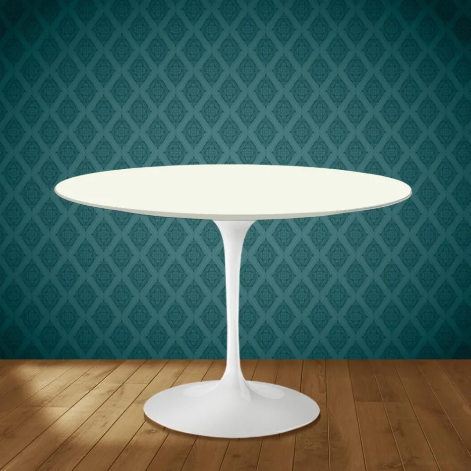 Eero Saarinen Tulip-bord H 74 runt i Moonè-keramik Tillverkad i Italien - Scharlakansröd Viadurini