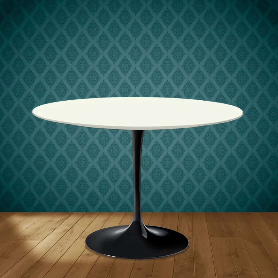 Eero Saarinen Tulip-bord H 74 runt i Moonè-keramik Tillverkad i Italien - Scharlakansröd Viadurini