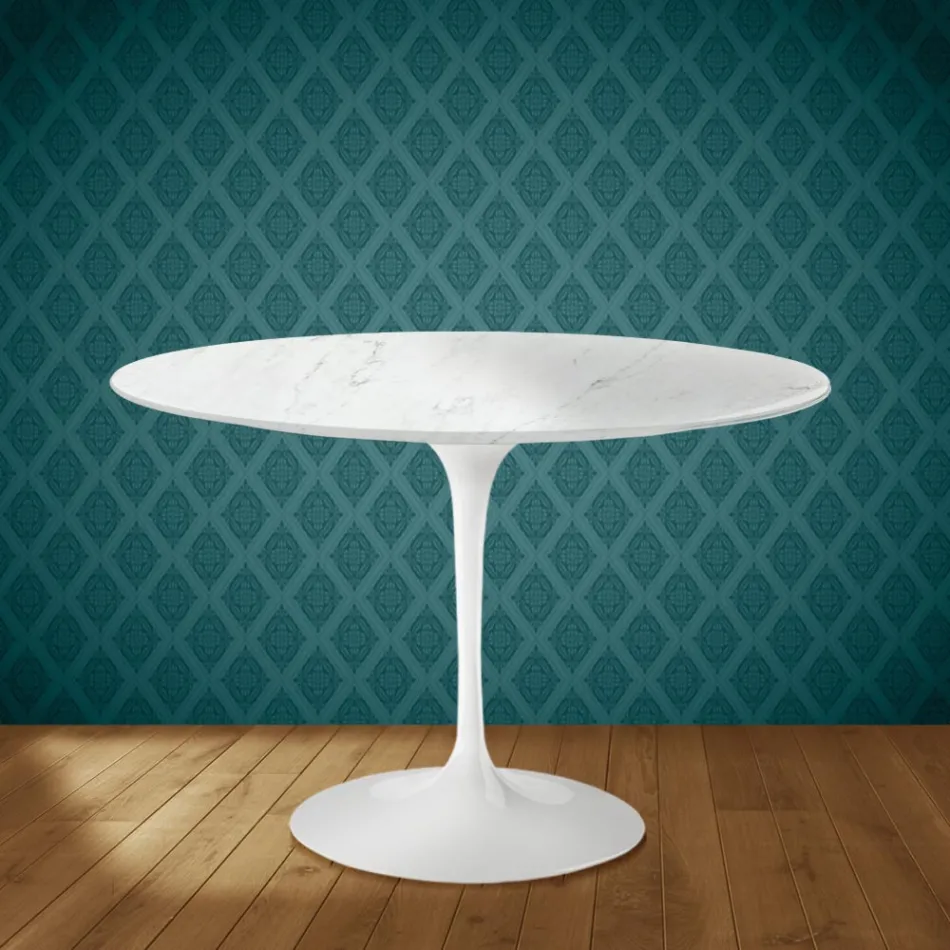 Eero Saarinen Tulpanbord H 74 Runt i Salina Keramik Tillverkad i Italien - Scharlakansröd Viadurini