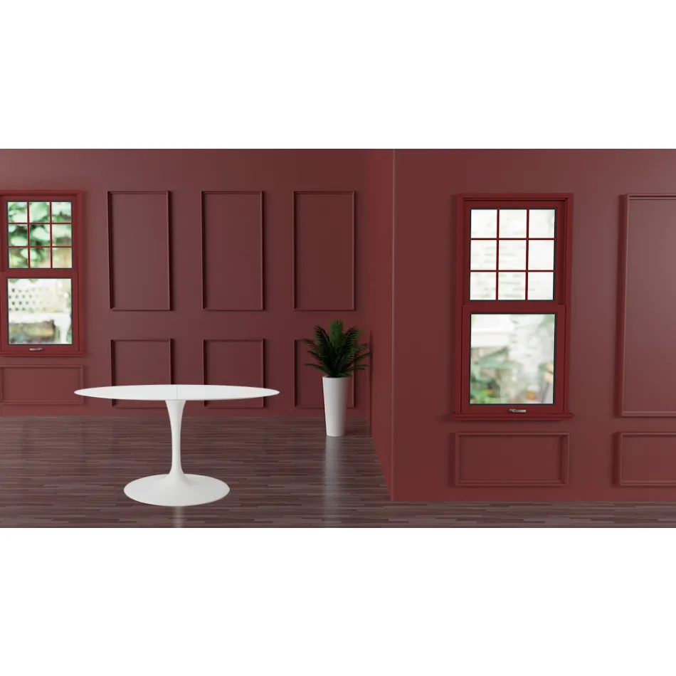 Tulip Table Eero Sarinen H 73 Oval utdragbar i vit flytande laminat - Scarlet Viadurini