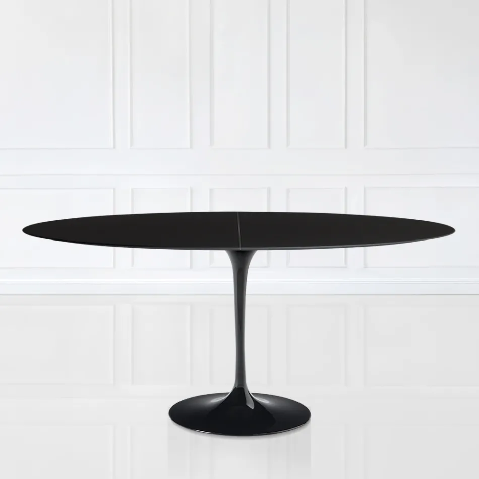 Tulip Table Eero Sarinen H 73 Oval utdragbar i svart flytande laminat - Scarlet Viadurini