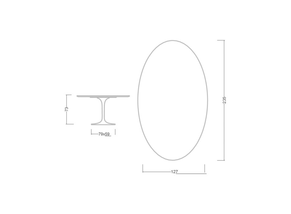 Tulpanbord Eero Sarinen H 73 Oval i svart flytande laminat Tillverkad i Italien - Scarlet Viadurini