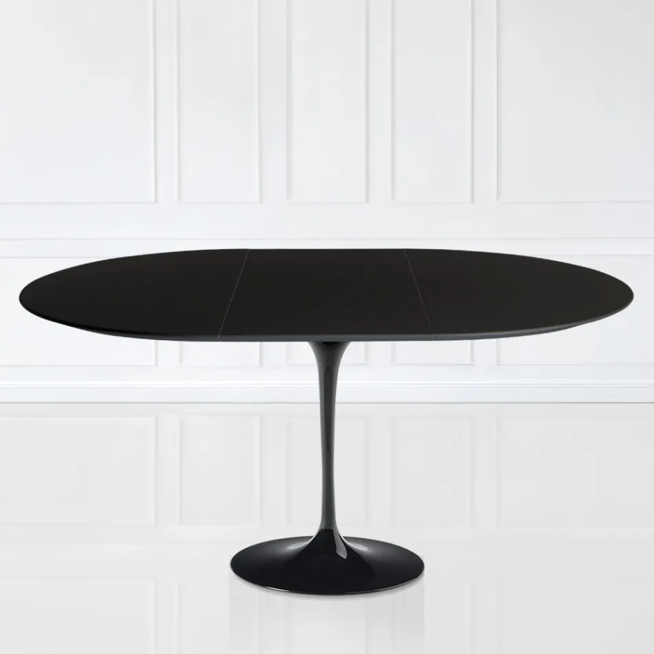 Tulip Table Saarinen H 73 Utdragbar i svart flytande laminat tillverkad i Italien - Scarlet Viadurini