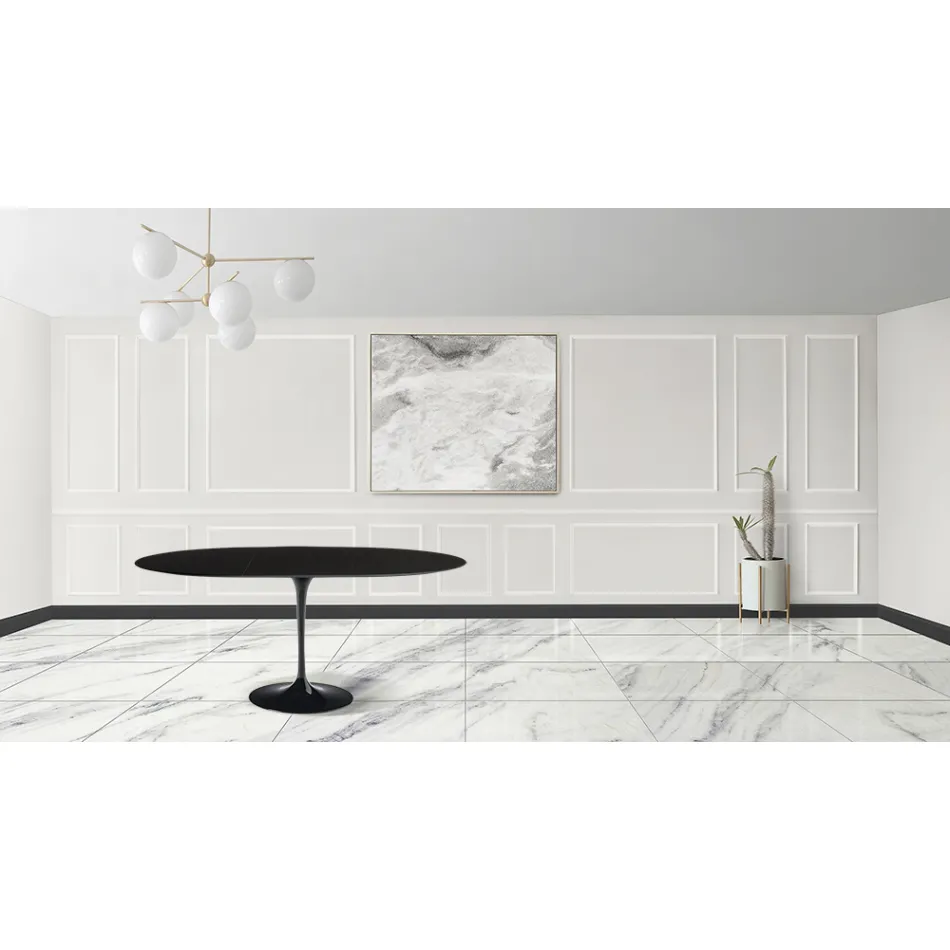 Tulip Table Saarinen H 73 Utdragbar i svart flytande laminat tillverkad i Italien - Scarlet Viadurini