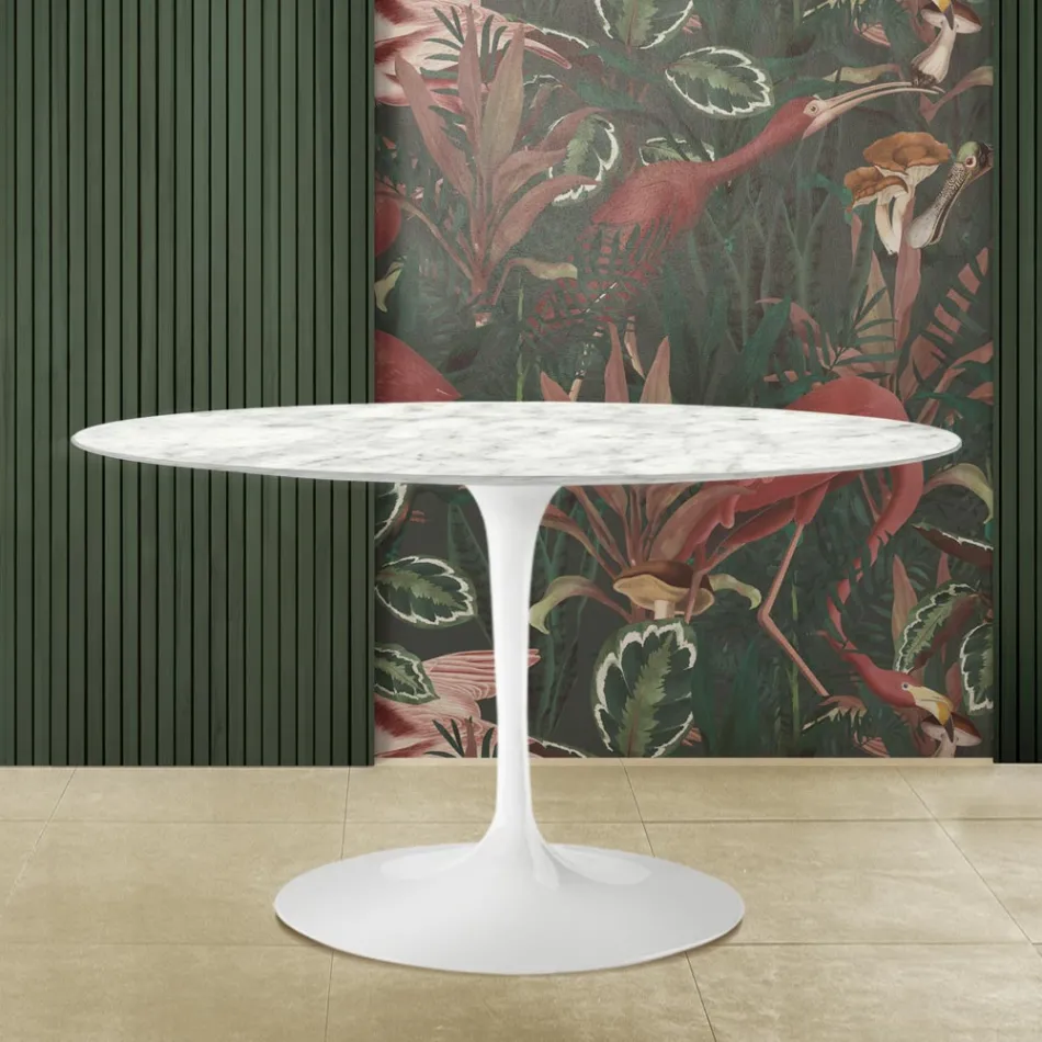 Tulip Table Saarinen H 73 med oval skiva i Carrara-marmor Tillverkad i Italien - Scarlet Viadurini