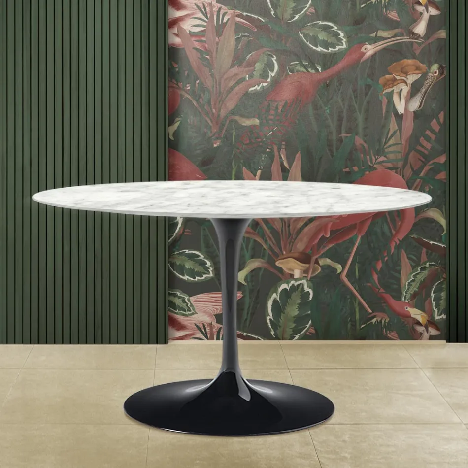 Tulip Table Saarinen H 73 med oval skiva i Carrara-marmor Tillverkad i Italien - Scarlet Viadurini
